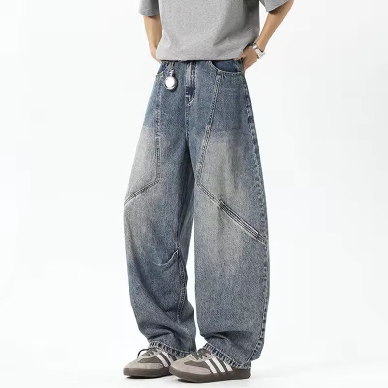 IEFB Summer Men's Splicing Design Curved-knife Jeans High Waist Trousers Casual Bottoms Baggy Vintage Male Denim Pants 9W3194