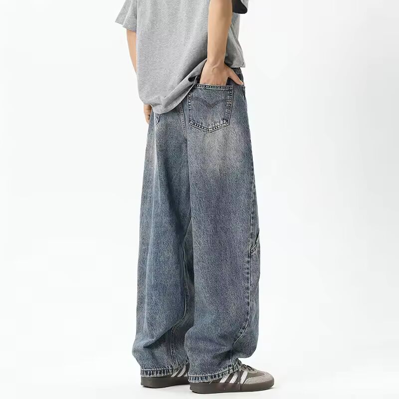 IEFB Summer Men's Splicing Design Curved-knife Jeans High Waist Trousers Casual Bottoms Baggy Vintage Male Denim Pants 9W3194
