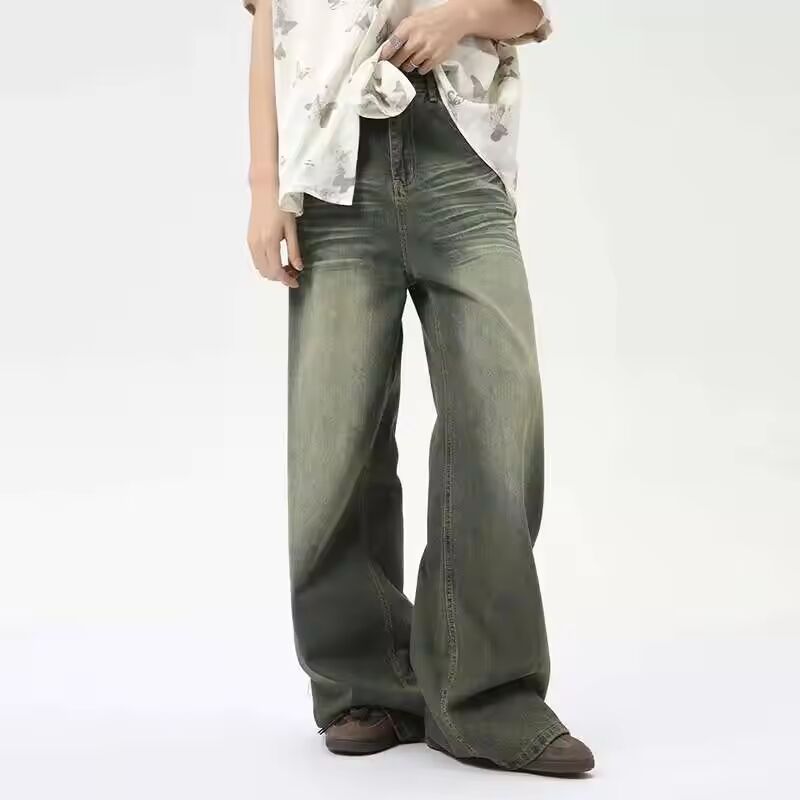 IEFB Fashion Loose Men's Straight Denim Pants American Style Casual Worn-out Design Wide Leg Jeans Summer New Trend 9C6256