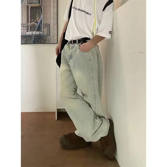 Washed Loose Wide Leg Jeans Neutral Style Deserted Straight Cut Long Trousers Summer New Arrival Men's Casual Fashion