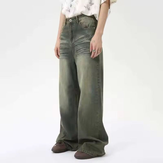 IEFB Fashion Loose Men's Straight Denim Pants American Style Casual Worn-out Design Wide Leg Jeans Summer New Trend 9C6256